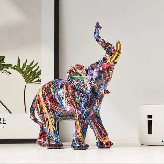 Vibrant Graffiti Elephant Figurine - Artistic Resin Home Decor Piece 0