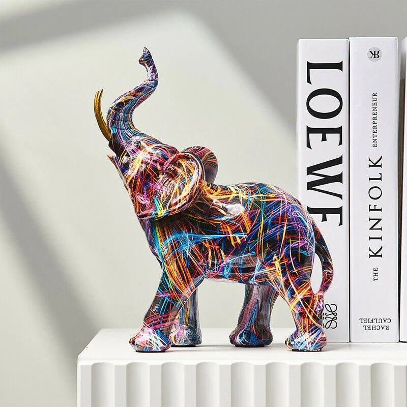 Vibrant Graffiti Elephant Figurine - Artistic Resin Home Decor Piece 1