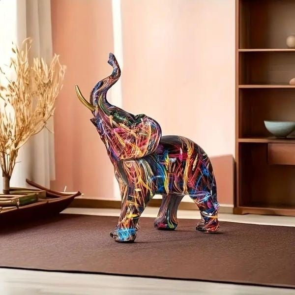 Vibrant Graffiti Elephant Figurine - Artistic Resin Home Decor Piece 2