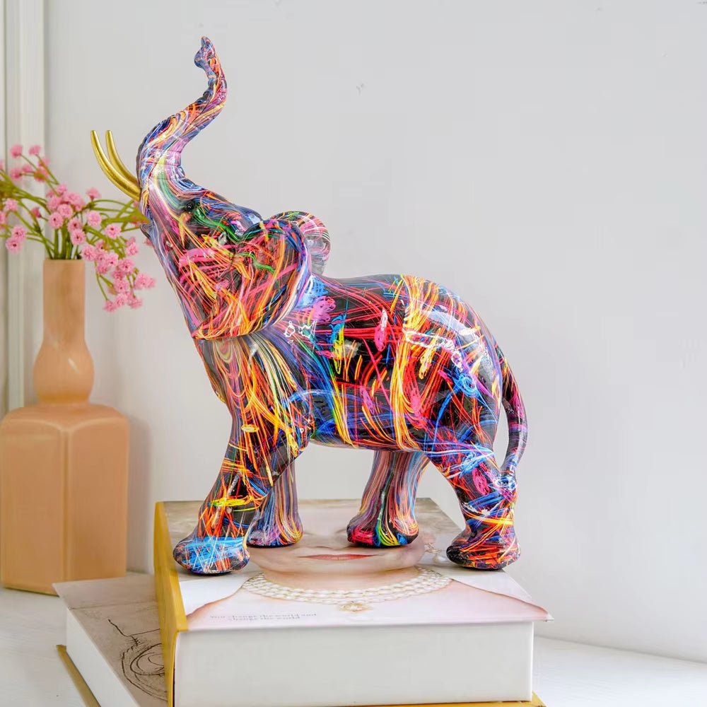 Vibrant Graffiti Elephant Figurine - Artistic Resin Home Decor Piece 4