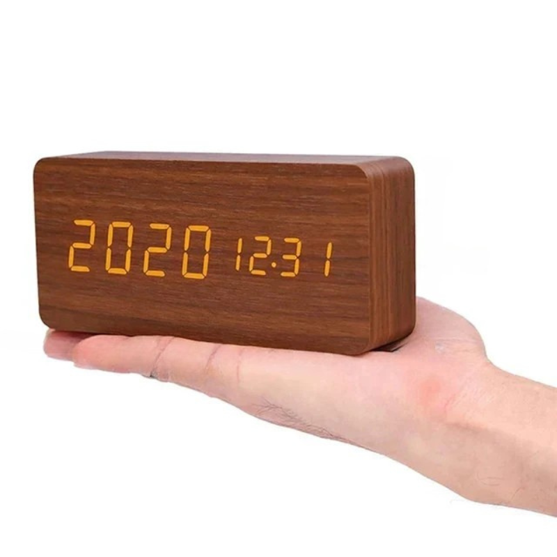 WOODLUME - Minimalistische houten LED-klok met stem- en klapbediening