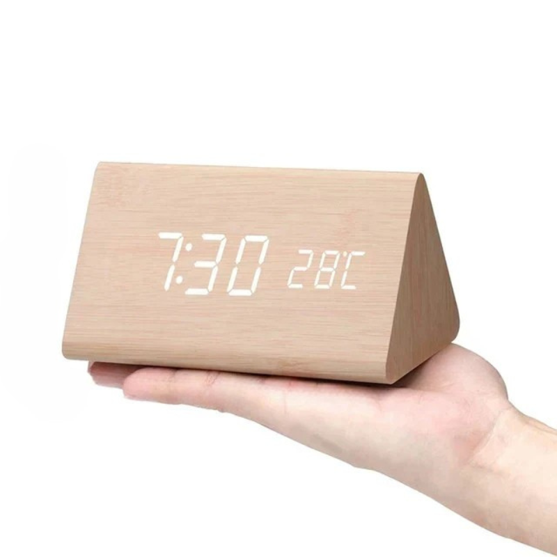 WOODLUME - Minimalistische houten LED-klok met stem- en klapbediening