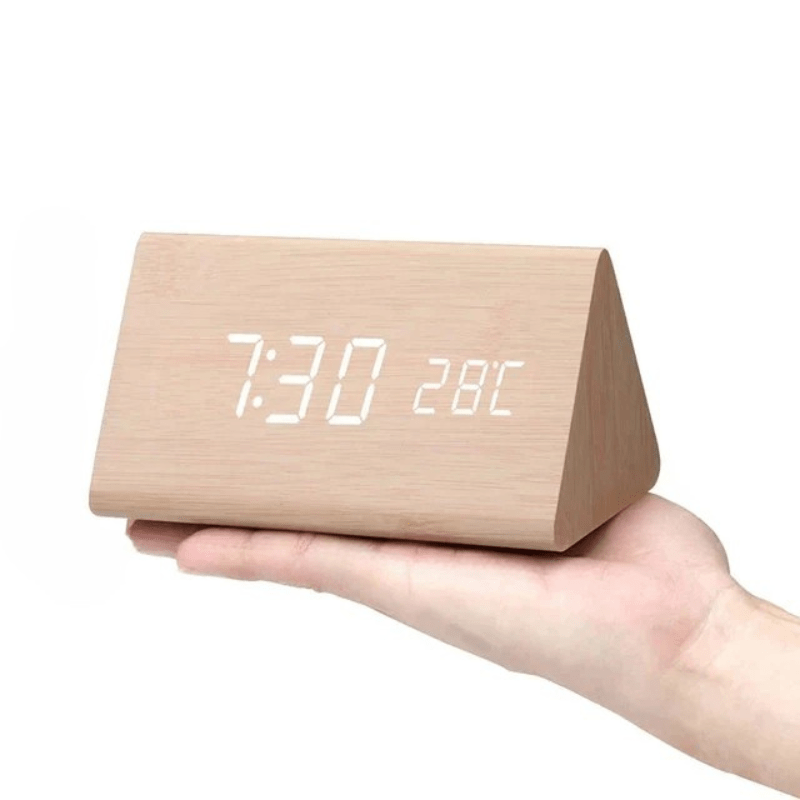 WOODLUME - Minimalistische houten LED-klok met stem- en klapbediening