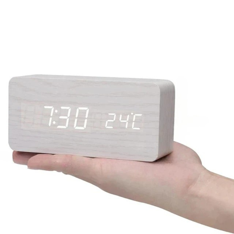 WOODLUME - Minimalistische houten LED-klok met stem- en klapbediening