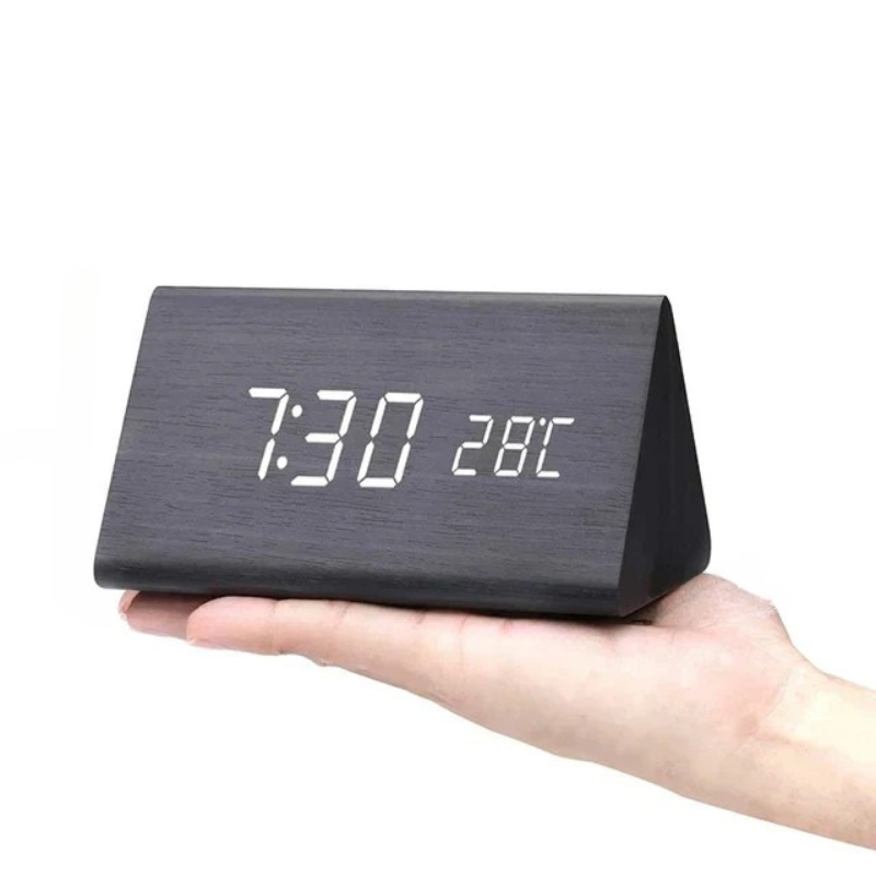 WOODLUME - Minimalistische houten LED-klok met stem- en klapbediening