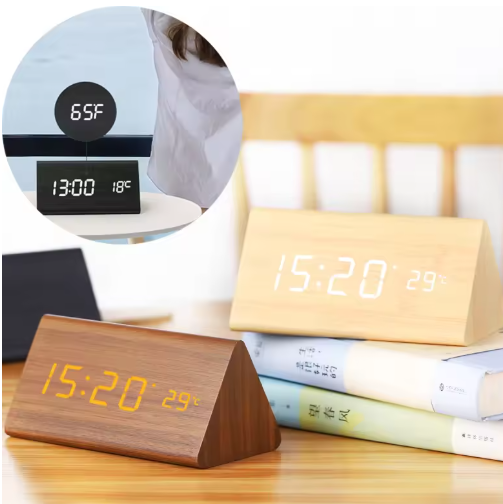 WOODLUME - Minimalistische houten LED-klok met stem- en klapbediening