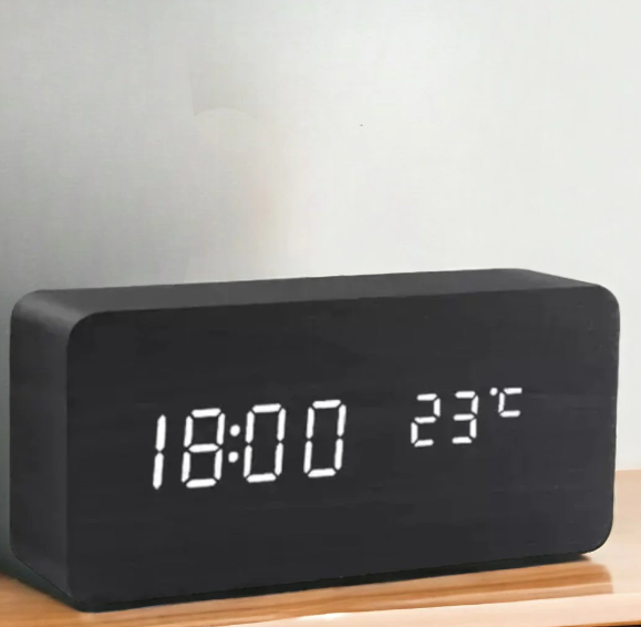 WOODLUME - Minimalistische houten LED-klok met stem- en klapbediening