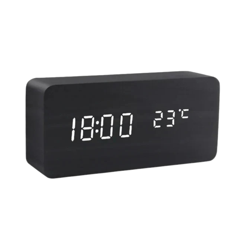 WOODLUME - Minimalistische houten LED-klok met stem- en klapbediening