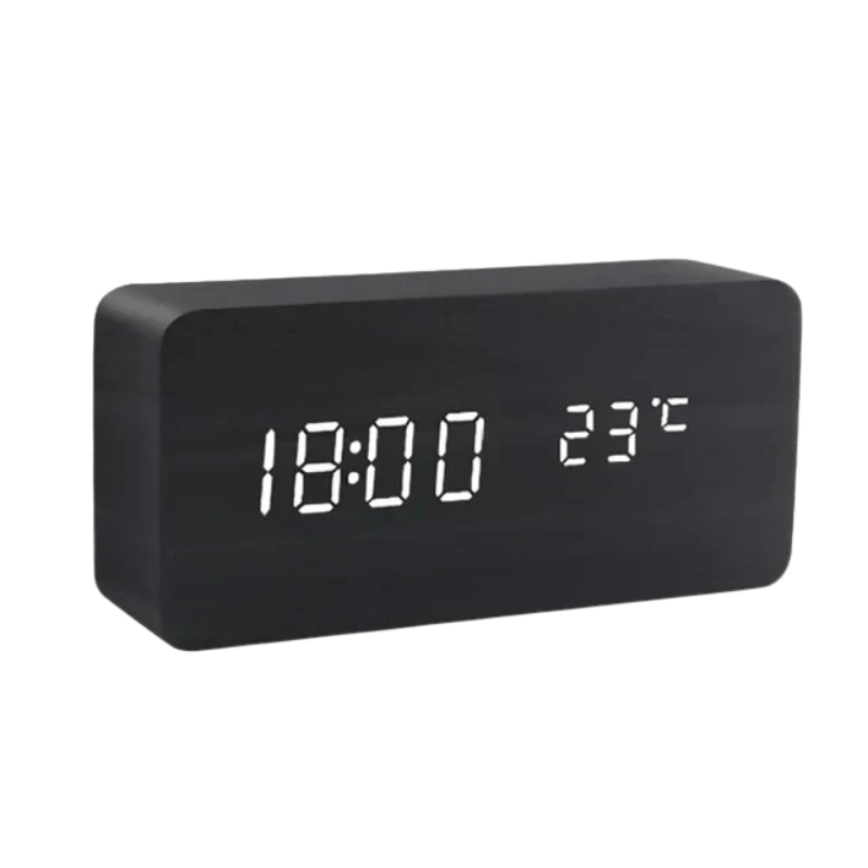 WOODLUME - Minimalistische houten LED-klok met stem- en klapbediening