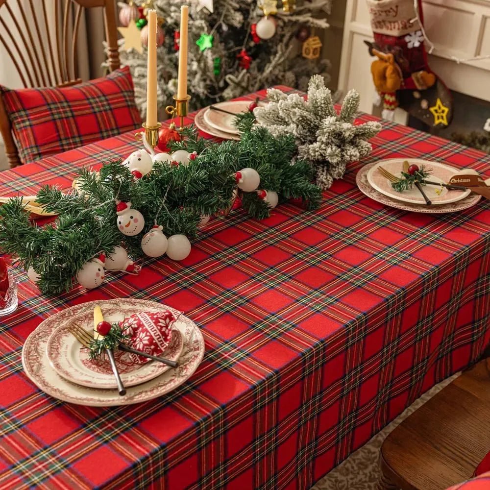 WarmHoliday Festive Checked Tablecloth - Durable Polyester for Christmas Decor 0