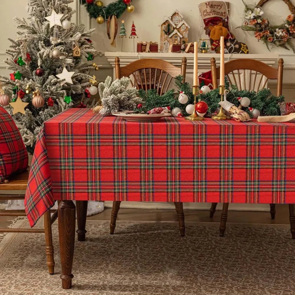 WarmHoliday Festive Checked Tablecloth - Durable Polyester for Christmas Decor 1