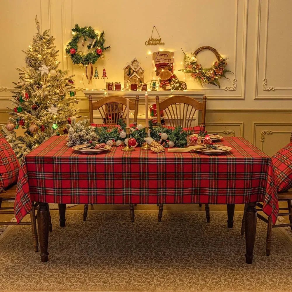 WarmHoliday Festive Checked Tablecloth - Durable Polyester for Christmas Decor 2