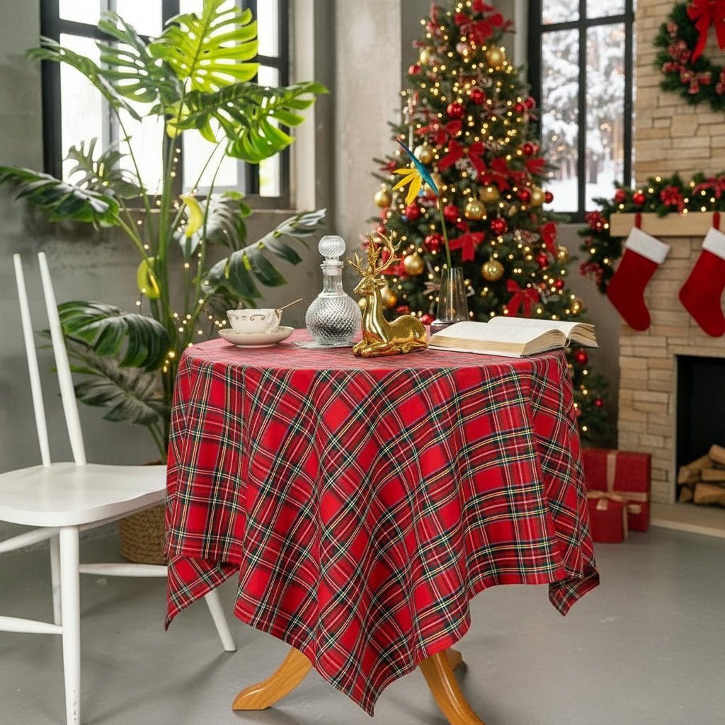 WarmHoliday Festive Checked Tablecloth - Durable Polyester for Christmas Decor 3
