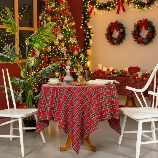 WarmHoliday Festive Checked Tablecloth - Durable Polyester for Christmas Decor 4
