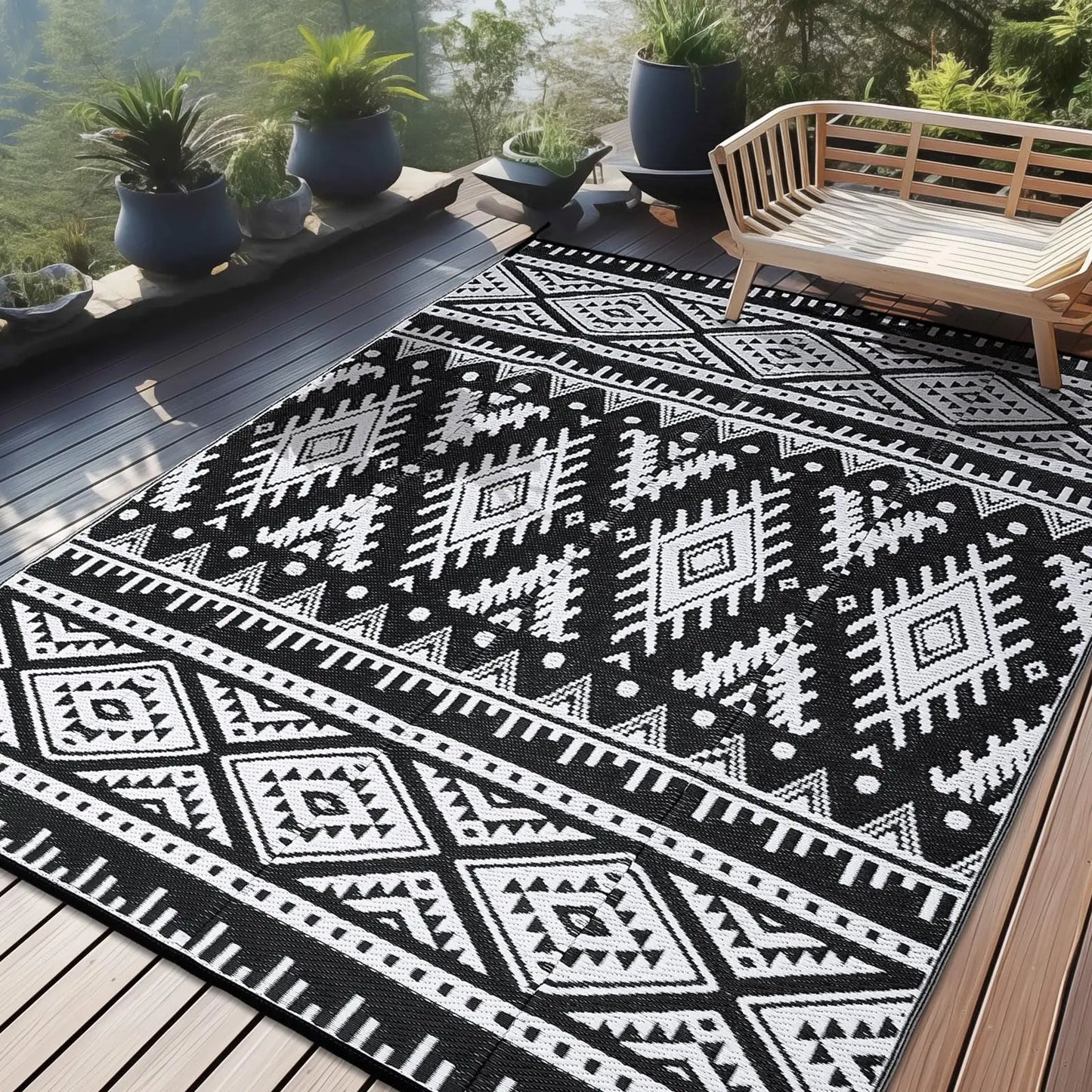 Waterproof Reversible Outdoor Rug - Durable Plastic Straw Mat for Patio & Picnic 9