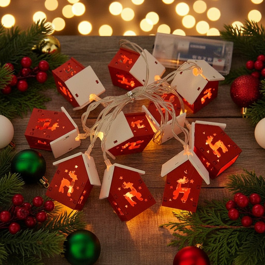 Wooden LED House Light Strip – Cozy Christmas Decoration with Warm White Xmas Lights 5