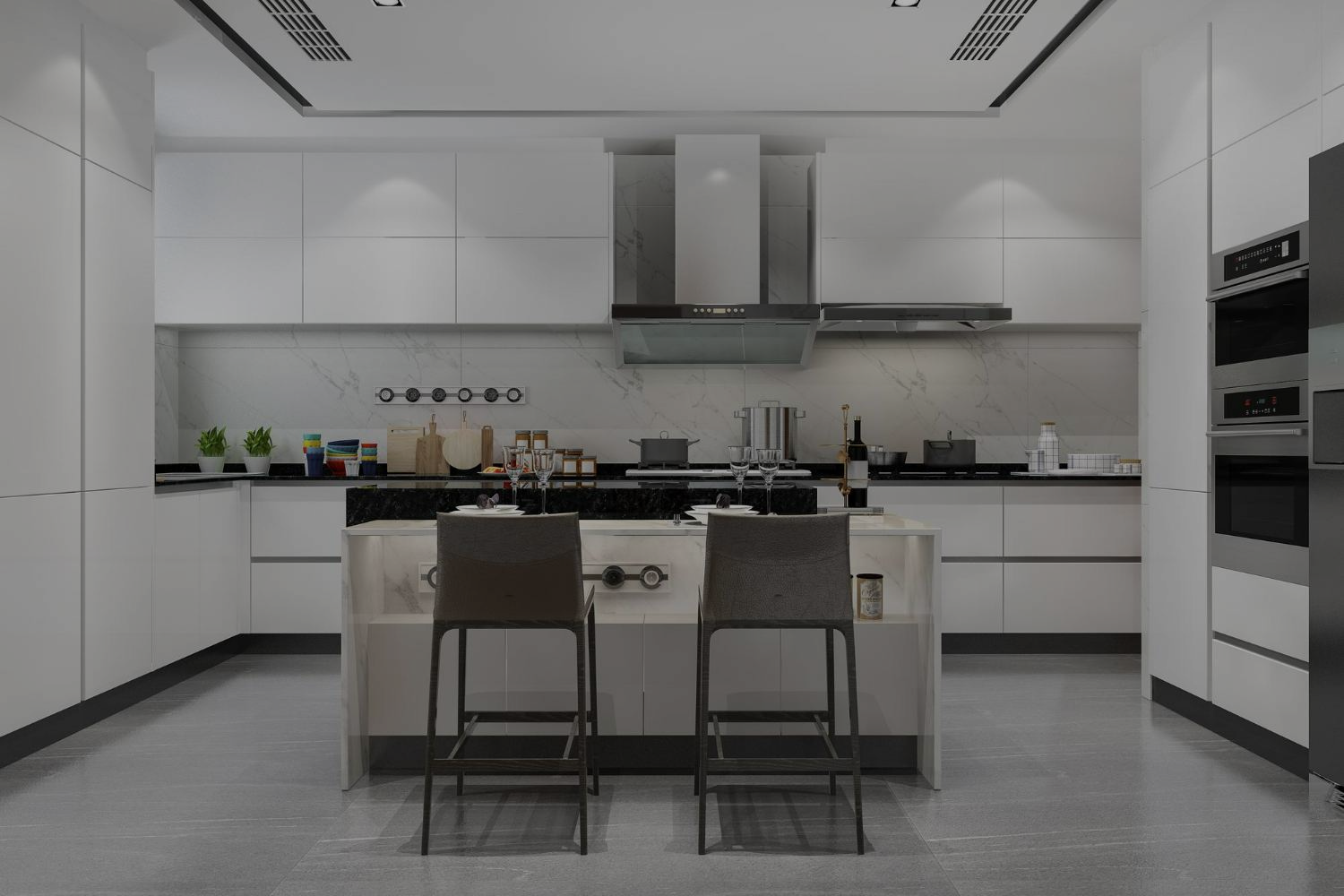 Kitchen with black and white color combination by Zenvro