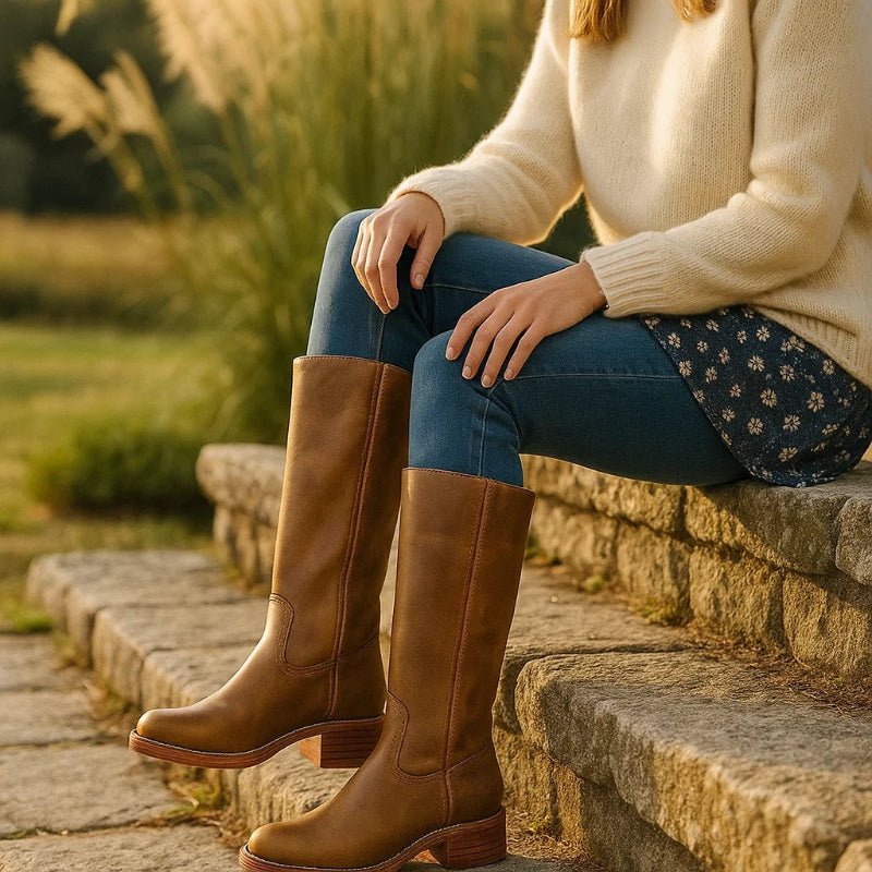 URBANOIR – Timeless Women’s Black Leather Boots with Classic Block Heel