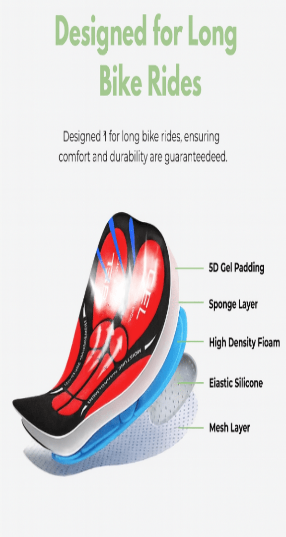 RIDECOMF – Gel-Padded Cycling Shorts with Shock Absorption and Breathable Fabric