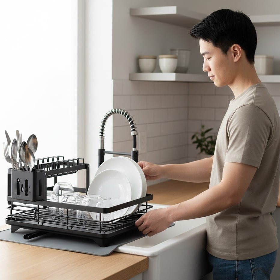 DRYFLEX – Adjustable Stainless Steel Dish Drying Rack, Compact & Foldable for Small Kitchens