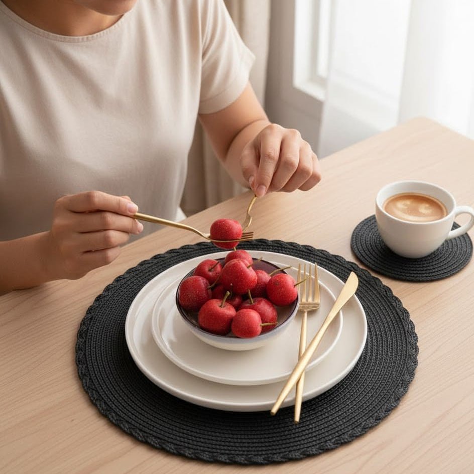 BRAIDSET – 6-Pack Round 34cm Woven Placemats for Dining Tables