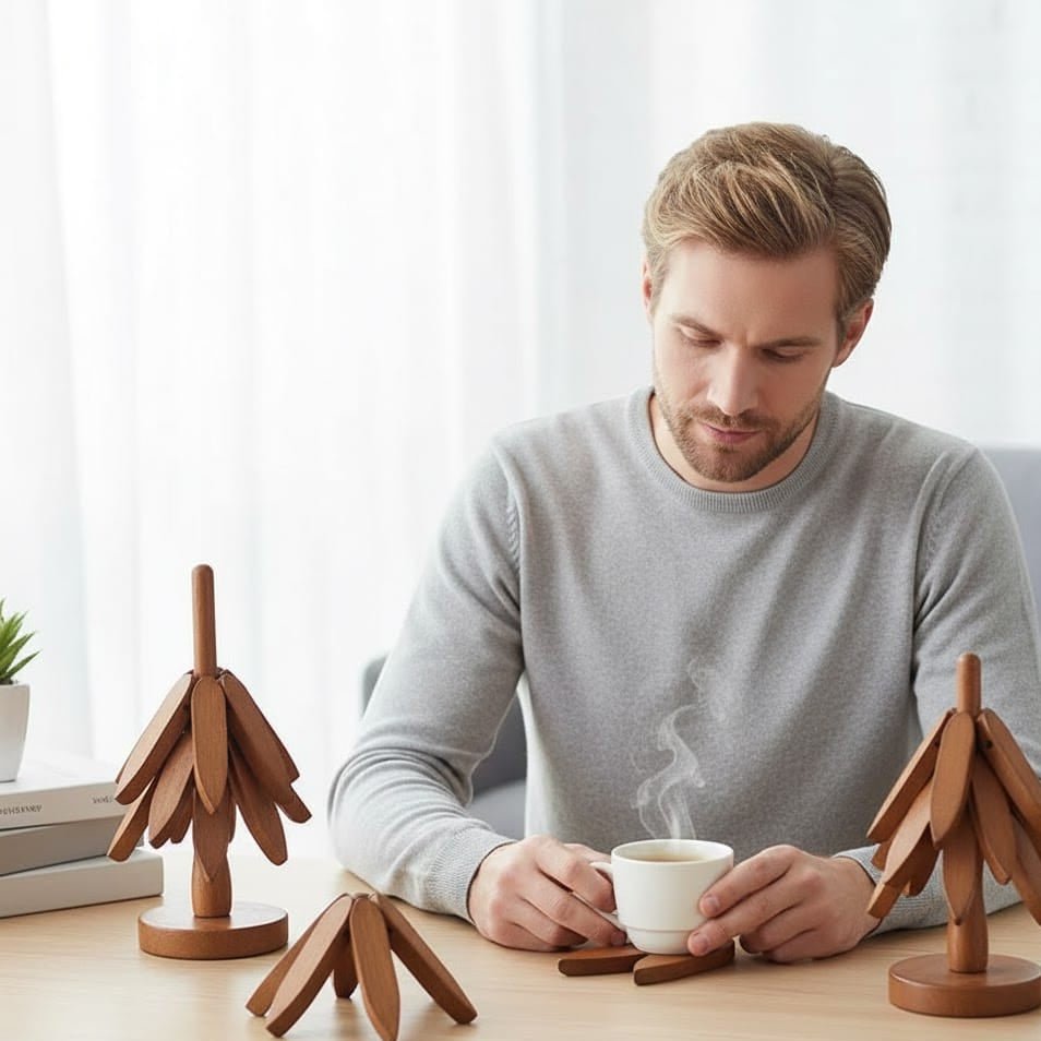 TREESTAND – 4PCS Bamboo Wooden Coasters & Table Mats, Heat-Resistant