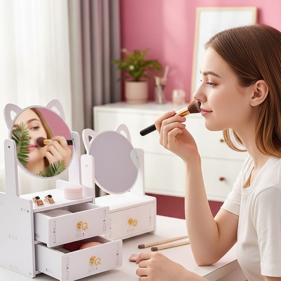 GLAMMIRROR – Makeup Mirror with Storage and Cute Tabletop Design