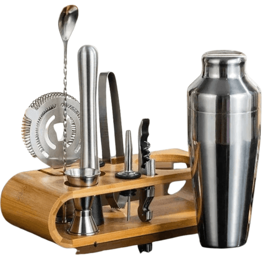 MIXCRAFT 10 - Roestvrijstalen cocktailshakerset met 10 essentiële bartools en standaard