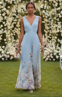 ELORIA – Elegant Floral Chiffon Maxi Dress for Women, Soft Flowing Fit