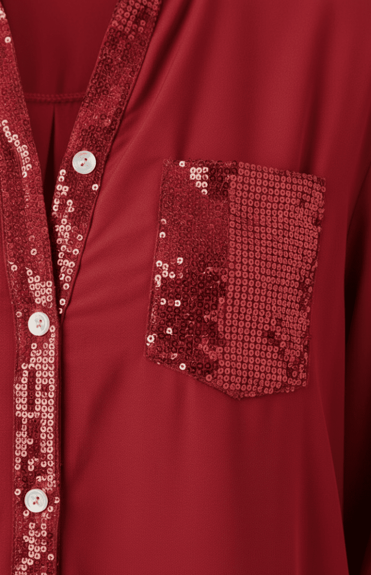 RAVINA – Soft Glitter Roll-Sleeve Blouse