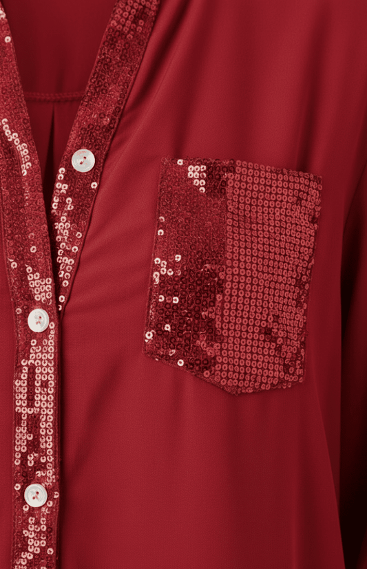 RAVINA – Soft Glitter Roll-Sleeve Blouse