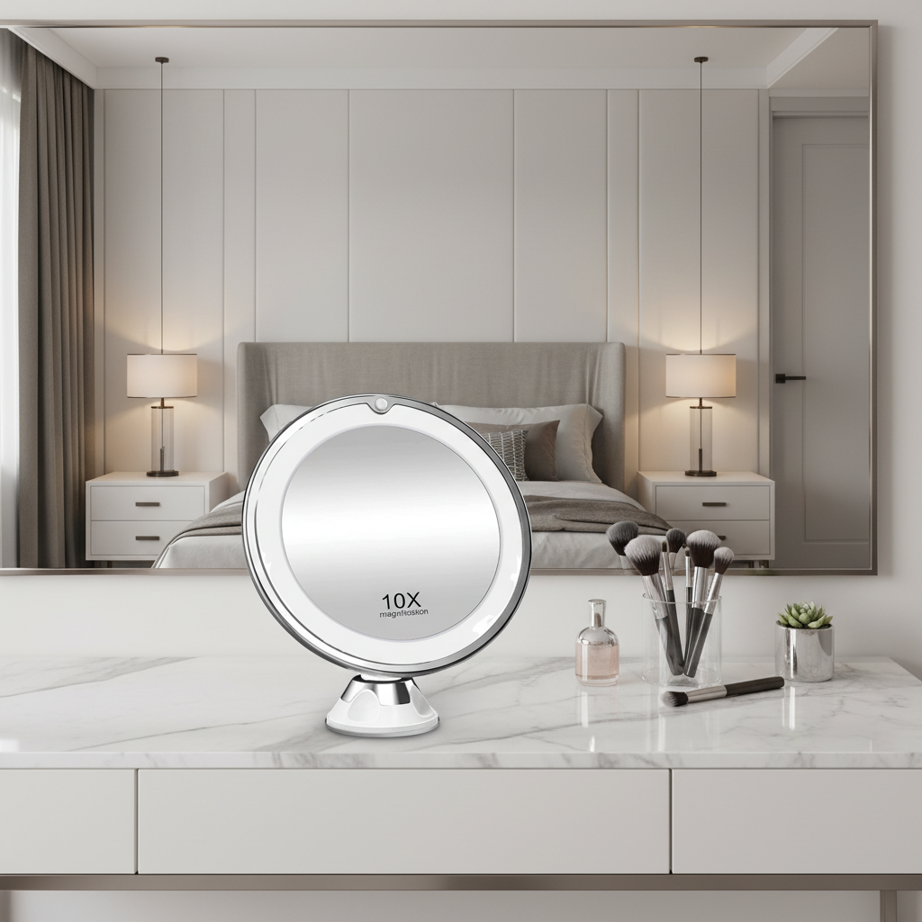 10x Magnifying LED Makeup Mirror with Adjustable Lighting for Precision Beauty 0