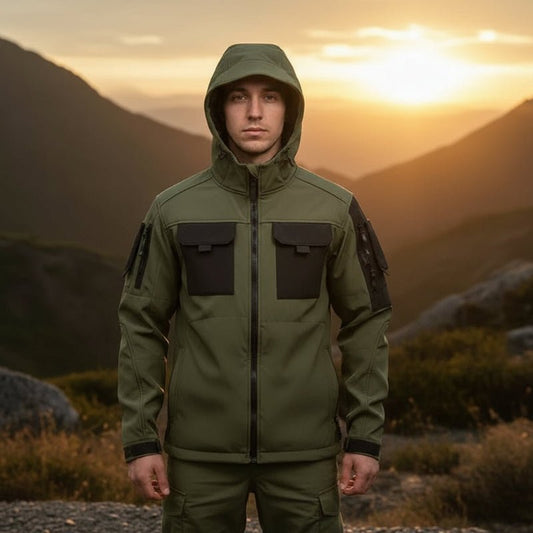 TACTIGUARD – Men’s Military Soft Shell Jacket with Hood & Multi Pockets