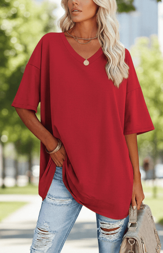 ALVESSA – Elegant Casual V-Neck T-Shirt, Soft & Breathable Fabric