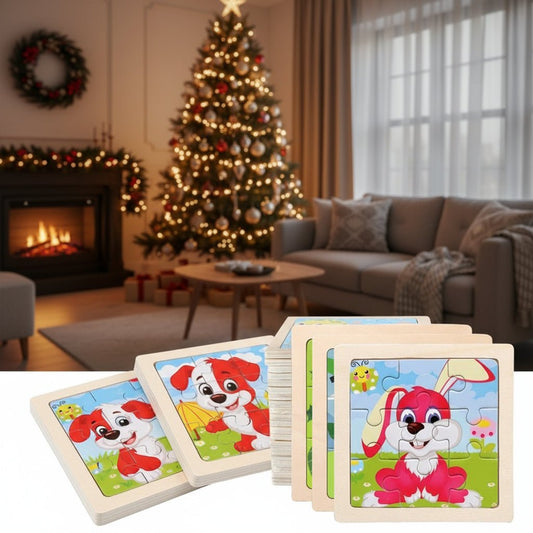 11cm/4.33in Kids Wooden Jigsaw Puzzle Games Cartoon Animal Vehicle Pattern Children Montessori Educational Toys 0