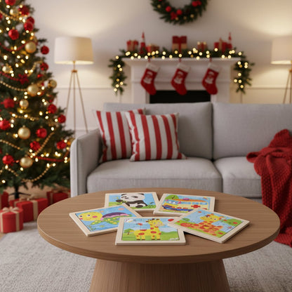 11cm/4.33in Kids Wooden Jigsaw Puzzle Games Cartoon Animal Vehicle Pattern Children Montessori Educational Toys 1