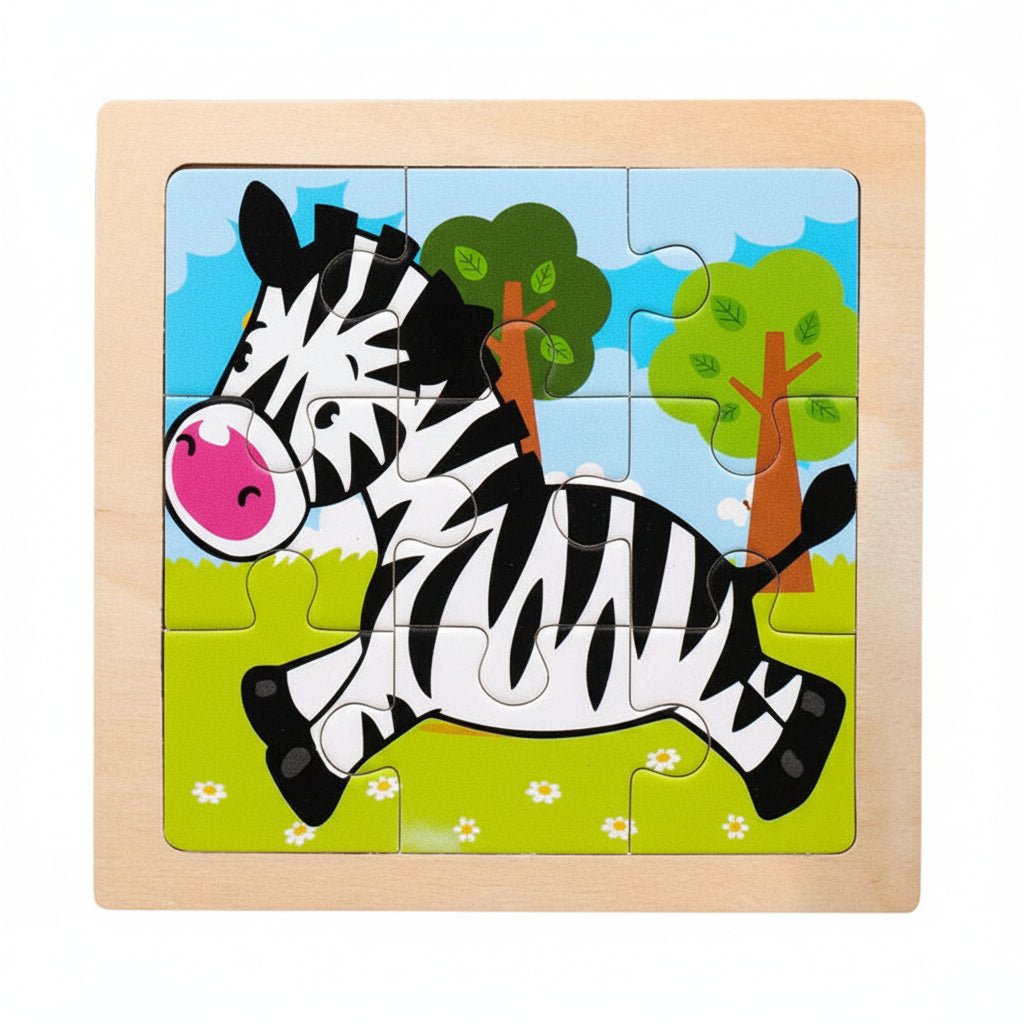 11cm/4.33in Kids Wooden Jigsaw Puzzle Games Cartoon Animal Vehicle Pattern Children Montessori Educational Toys 12