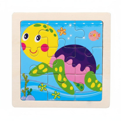 11cm/4.33in Kids Wooden Jigsaw Puzzle Games Cartoon Animal Vehicle Pattern Children Montessori Educational Toys 17