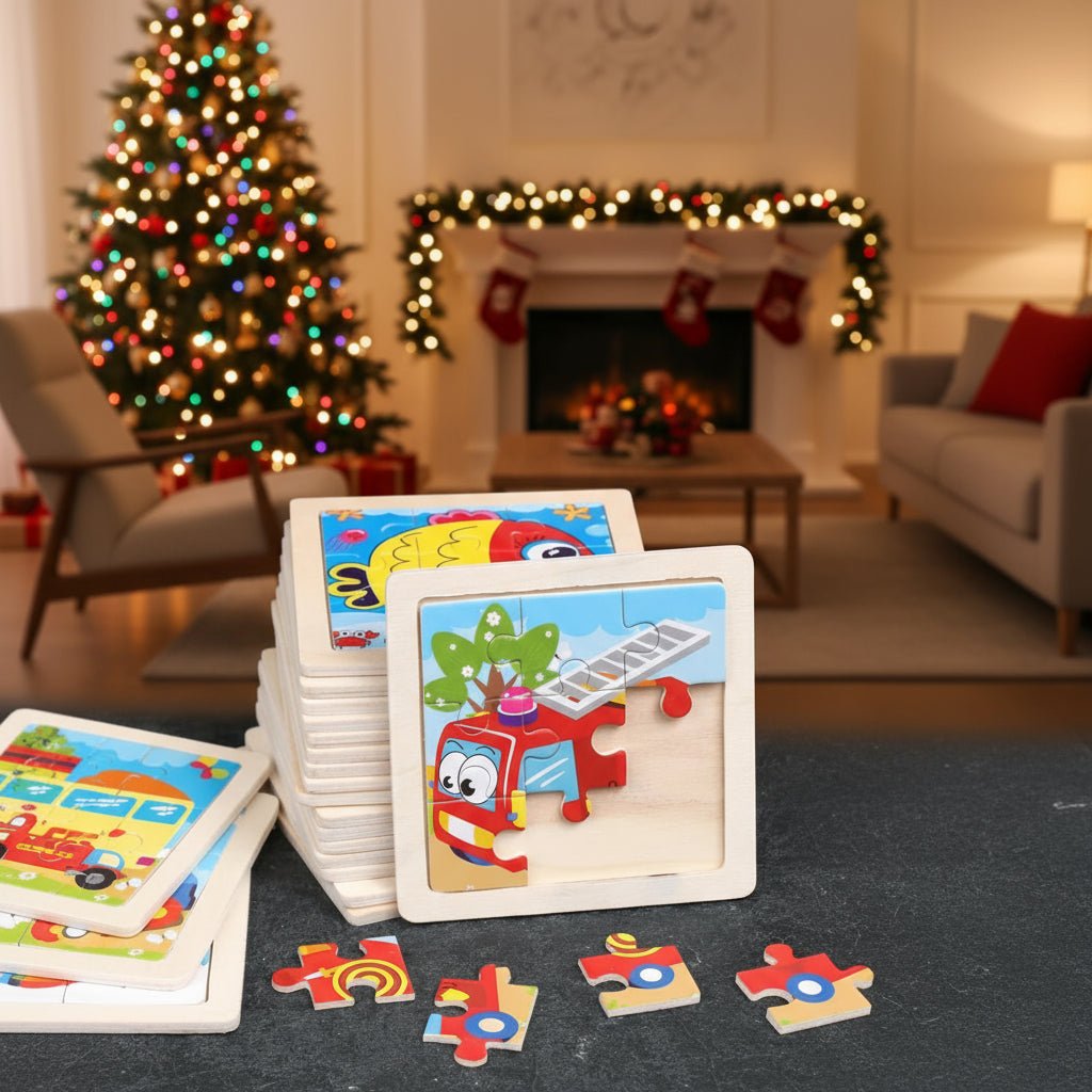 11cm/4.33in Kids Wooden Jigsaw Puzzle Games Cartoon Animal Vehicle Pattern Children Montessori Educational Toys 2