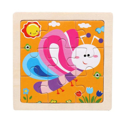 11cm/4.33in Kids Wooden Jigsaw Puzzle Games Cartoon Animal Vehicle Pattern Children Montessori Educational Toys 20