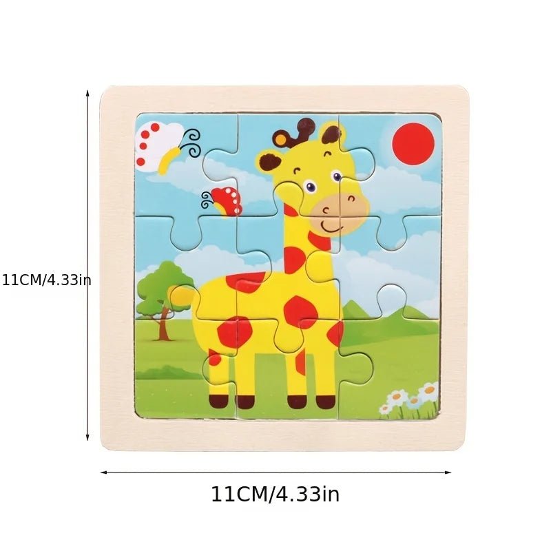 11cm/4.33in Kids Wooden Jigsaw Puzzle Games Cartoon Animal Vehicle Pattern Children Montessori Educational Toys 3
