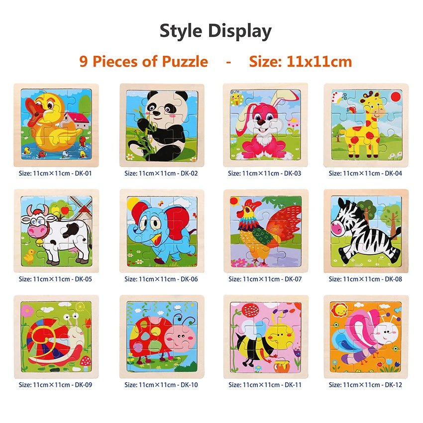 11cm/4.33in Kids Wooden Jigsaw Puzzle Games Cartoon Animal Vehicle Pattern Children Montessori Educational Toys 5