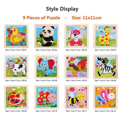 11cm/4.33in Kids Wooden Jigsaw Puzzle Games Cartoon Animal Vehicle Pattern Children Montessori Educational Toys 5