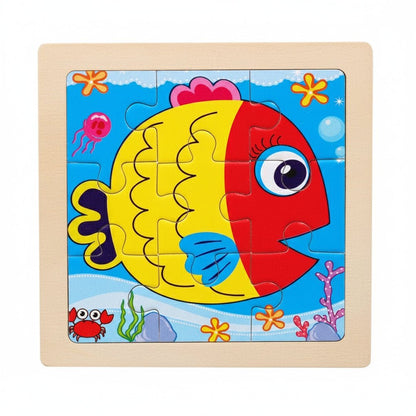 11cm/4.33in Kids Wooden Jigsaw Puzzle Games Cartoon Animal Vehicle Pattern Children Montessori Educational Toys 7