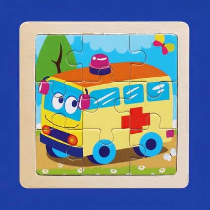 11cm/4.33in Kids Wooden Jigsaw Puzzle Games Cartoon Animal Vehicle Pattern Children Montessori Educational Toys 9