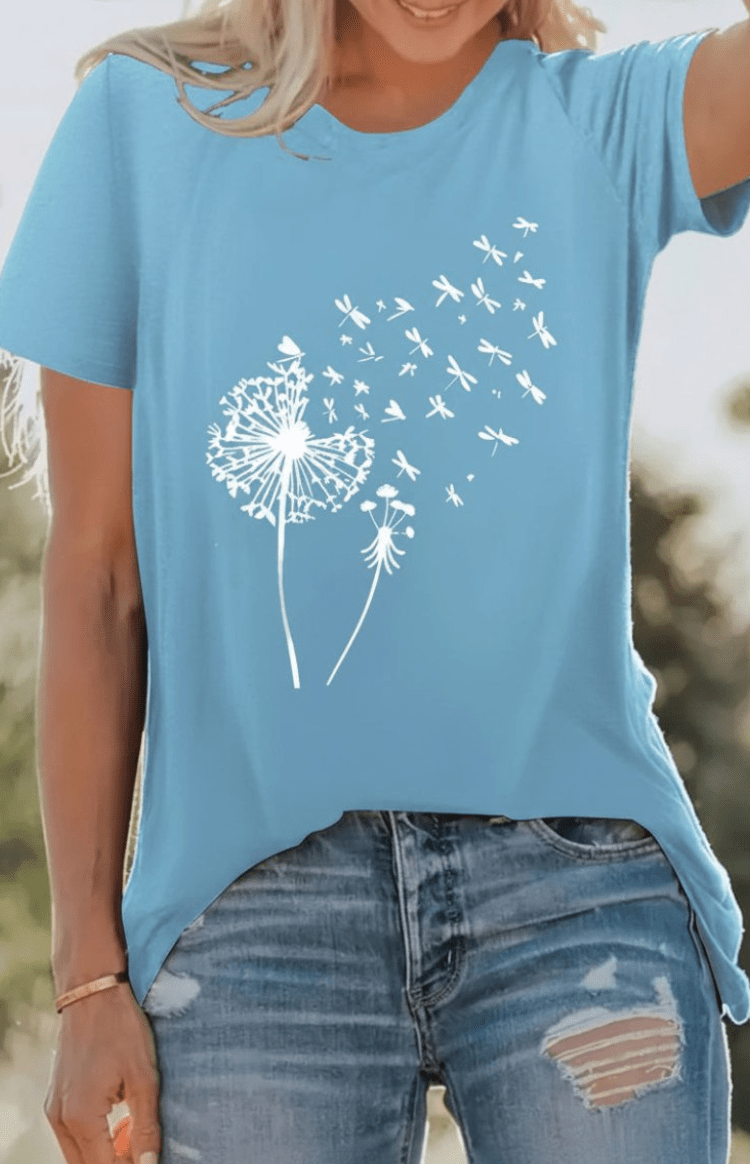 ZORELLA – Dandelion Print Crew Neck T-Shirt in Soft Cotton