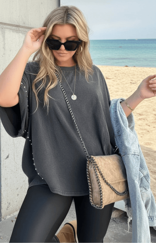 LUNA-STREET – Oversized Studded T-Shirt in Soft Fabric for Bold Style
