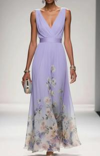 ELORIA – Elegant Floral Chiffon Maxi Dress for Women, Soft Flowing Fit