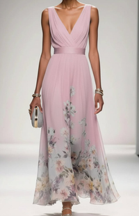 ELORIA – Elegant Floral Chiffon Maxi Dress for Women, Soft Flowing Fit