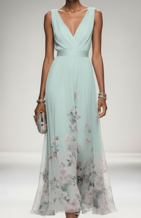 ELORIA – Elegant Floral Chiffon Maxi Dress for Women, Soft Flowing Fit